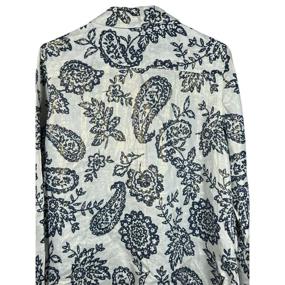 Charter Club Weekend Linen Shirt L Metallic Floral Paisley Casual Button Down - Picture 12 of 14